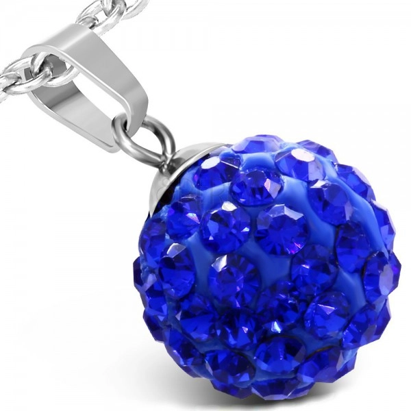 Shamballa steel pendant - dark blue ball, shimmering zircons, 12 mm