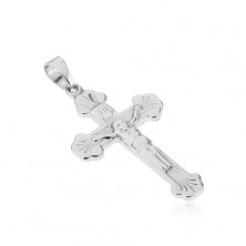 Pendant made of stainless steel - budded cross with crucified Jesus