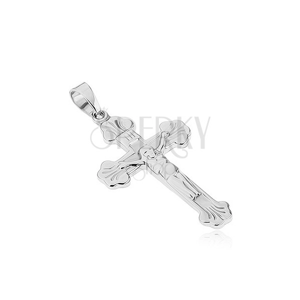 Pendant made of stainless steel - budded cross with crucified Jesus