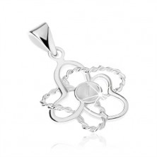 Silver pendant 925, flower contour, glossy and spiral petals, pin
