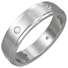 Matt steel ring with six embedded zircons