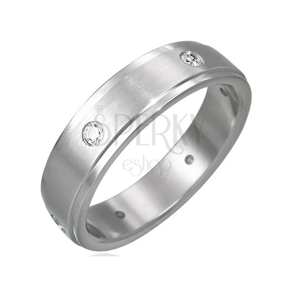 Matt steel ring with six embedded zircons