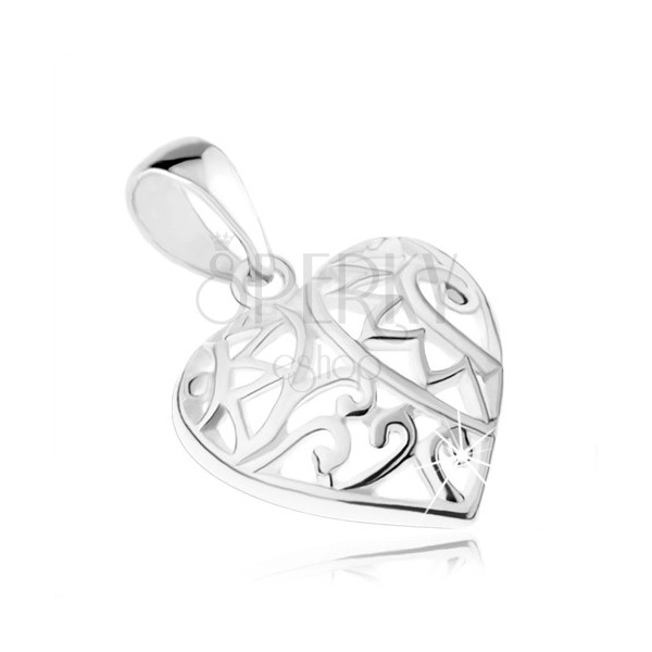 Pendant - symmetrical heart with filigree decoration, 925 silver