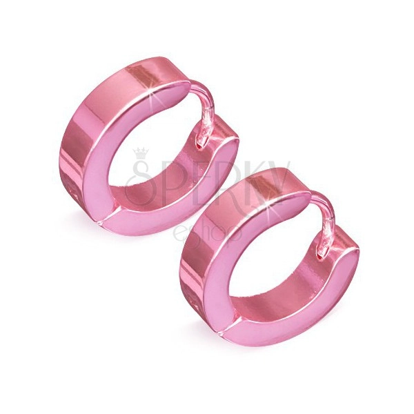 Earrings made o 316L steel of pink colour, smooth and shiny surface