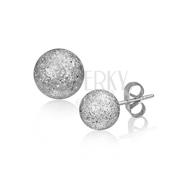 Steel earrings - sanded ball of silver colour, 6mm