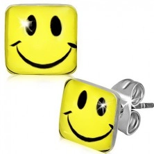 Square-shaped studs made of surgical steel, emoticon