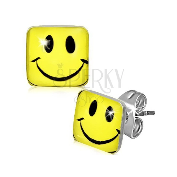 Square-shaped studs made of surgical steel, emoticon
