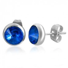Round earrings made of steel - dark blue "September" month stone