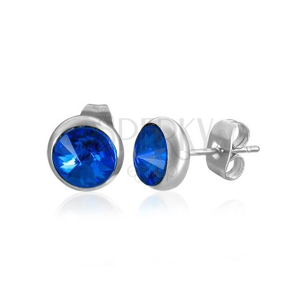 Round earrings made of steel - dark blue "September" month stone
