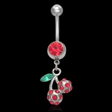 Red cherries belly ring with zircon
