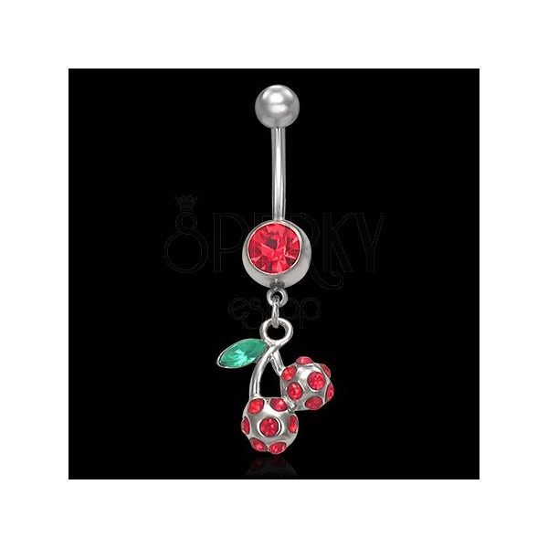 Red cherries belly ring with zircon