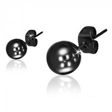 Stud earrings made of steel, glossy balls in black colour