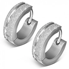 Hinged earrings made of steel, matt shimmering surface, silver colour, notch