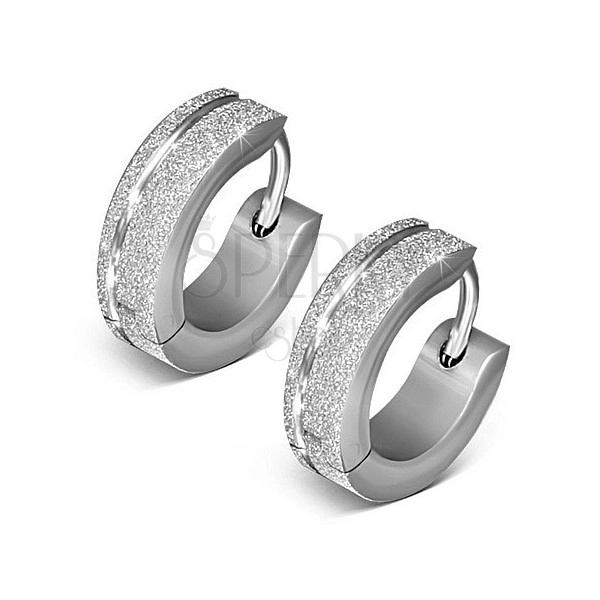Hinged earrings made of steel, matt shimmering surface, silver colour, notch