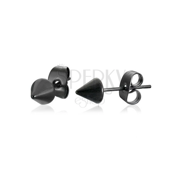 Stud earrings made of surgical steel, black colour, shiny point