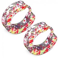 Shiny hinged earrings made of steel, spots in neon yellow, pink and white colour