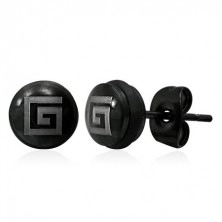 Stud steel earrings with Greek symbol, black colour