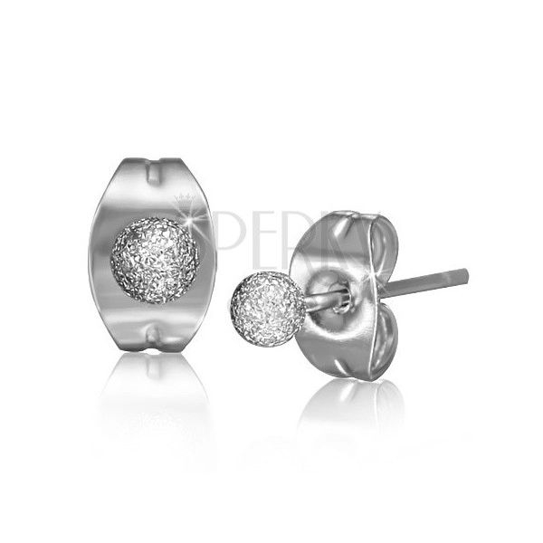 Earrings made of steel, silver colour, ball with sanded surface, 3mm