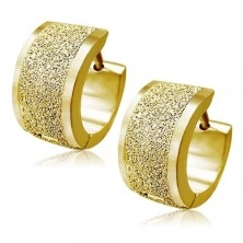 Steel earrings in gold colour, shimmering sanded surface, shiny edges