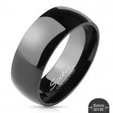Steel band ring in black colour, glossy and smooth surface, 8 mm