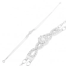 Bracelet made of 925 silver, double chain, radiant zircon flower, adjustable