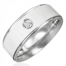 Stainless steel ring with zircon - satin gloss