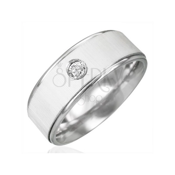 Stainless steel ring with zircon - satin gloss