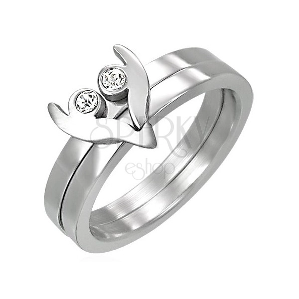 Two-piece stainless steel ring - heart with zircons