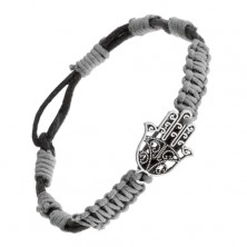 Strand bracelet in black and grey colour with Fatima's hand pendant, adjustable