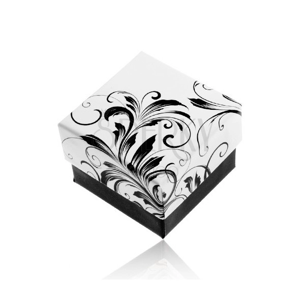 Ring gift box, pattern of climbing leaves, black and white combination