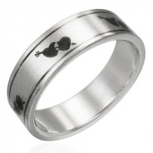 Matt stainless steel ring - hearts and arrow