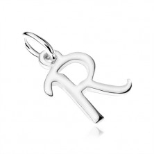 Shiny pendant made of 925 silver, smooth and flat block letter "R"