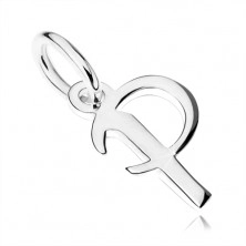 925 silver pendant, block letter "P" with smooth flat surface