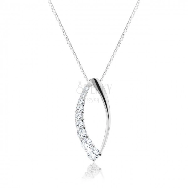 Necklace made of 925 silver, smooth oval outline, decoration with clear zircons