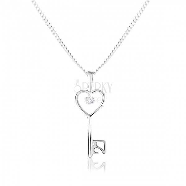 Adjustable necklace - 925 silver, smooth and shiny key and delicate chain