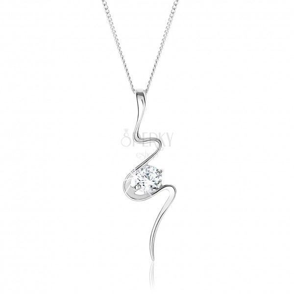925 silver necklace, asymmetrically waved ribbon, clear zircon