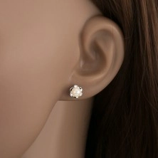 925 silver earrings, flower with smooth and zircon petals, white pearl