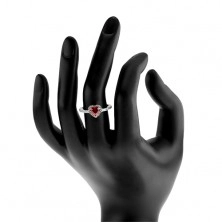925 silver ring - red heart with clear zircon edging