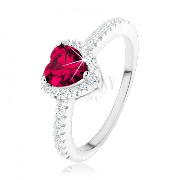 925 silver ring - red heart with clear zircon edging