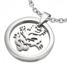 Chinese dragon in circle - stainless steel pendant