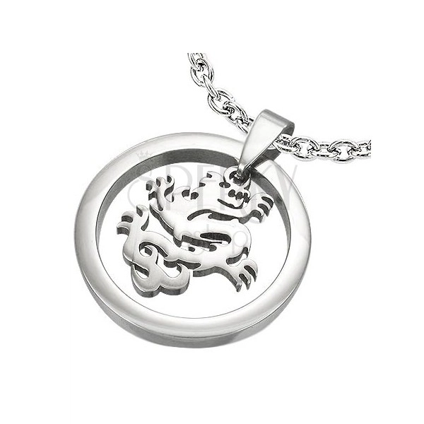 Chinese dragon in circle - stainless steel pendant