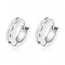 Steel earrings of silver colour, line of engraved arcs