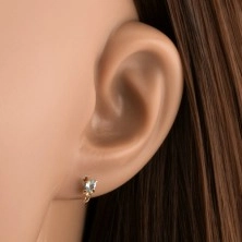 375 gold earrings - shiny bow, blue topaz heart