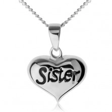 Adjustable necklace, heart with inscription "Sister", 925 silver