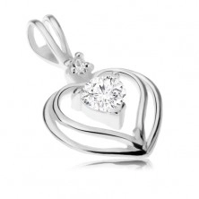 925 silver pendant - two heart outlines, clear zircon heart