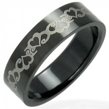 Black stainless steel ring with hearts