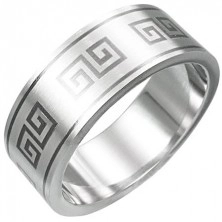 Stainless steel ring - Greek key pattern