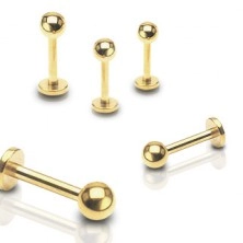 316L steel piercing for lip, chin or above lip, golden colour, glossy ball 