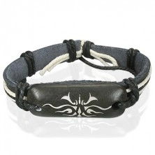 Leather bangle - black, Tribal motif