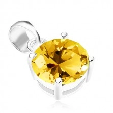 Set made of 925 silver, earrings and pendant, round shimmering zircons of yellow colour
